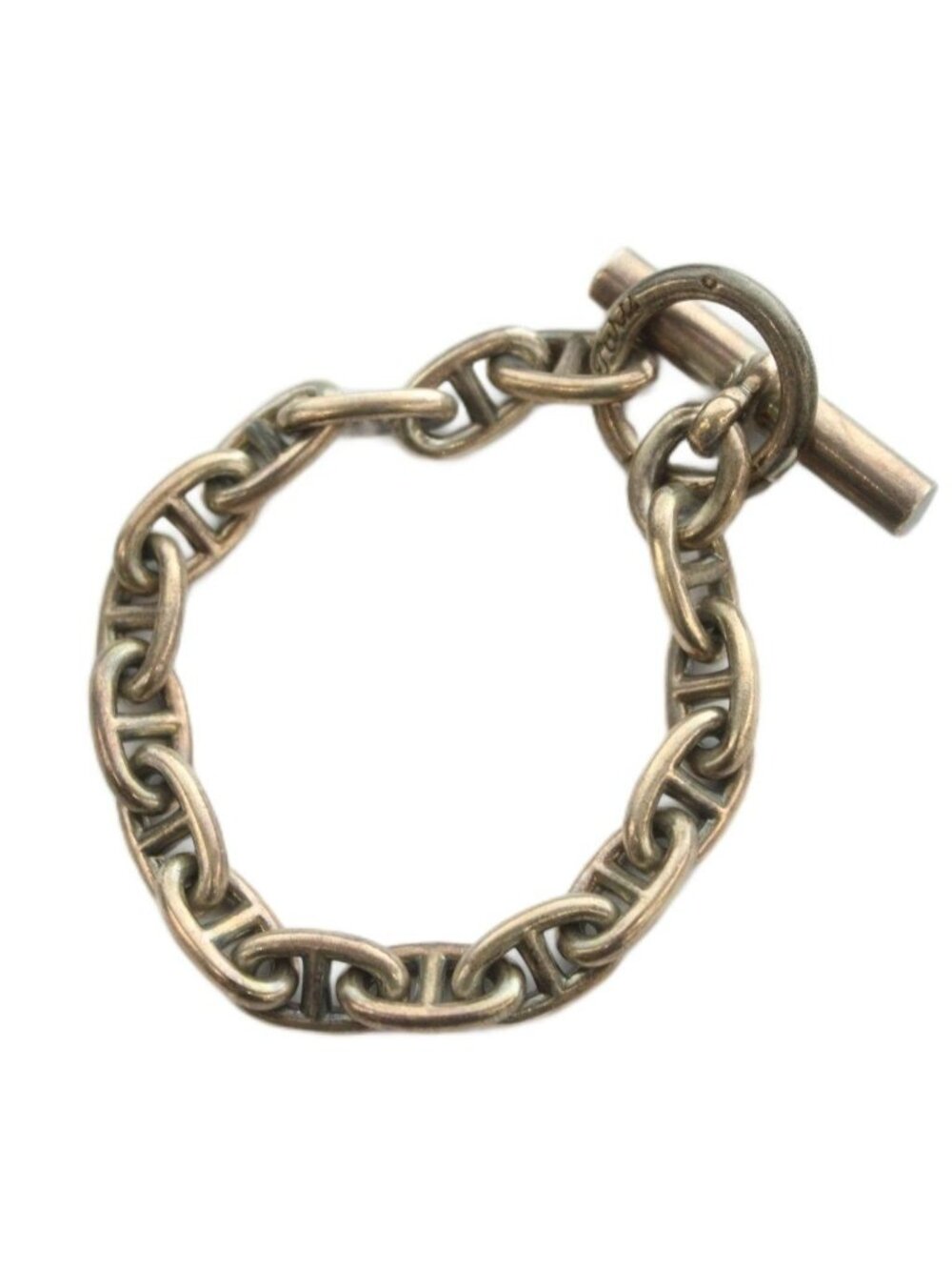 Hermes Vintage Chaine D'ancre MM 16 Links Cursive Stamp Bracelet Chain Silver